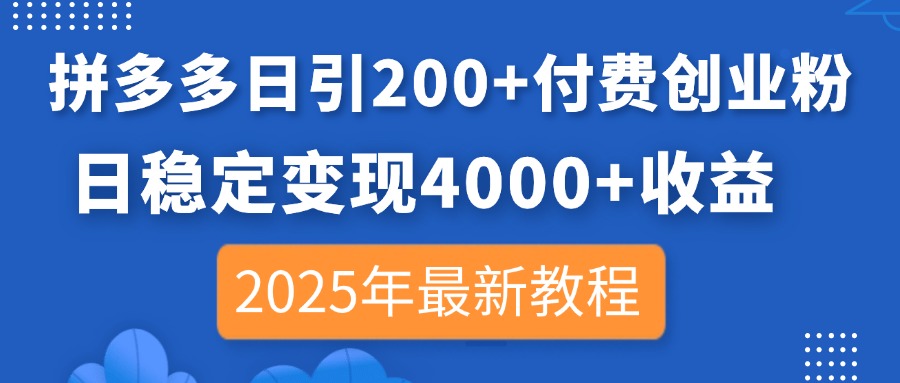 (14217期)拼多多日引200+付费创业粉,日稳定变现4000+收益,2025年最新教程D先生轻创|D先生轻创网|神话资源库|神话社D先生轻创